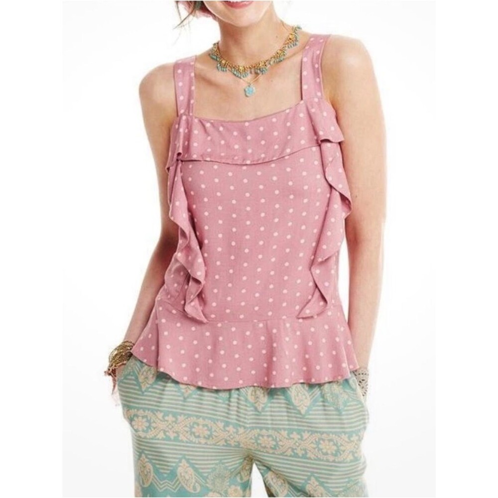 Matilda Jane Clam Bake Sleeveless Pink Polka Dot Ruffle Peplum Top